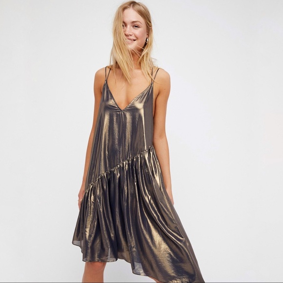 Free People Dresses & Skirts - Free People Electra Slip Dress Metallic Gold Small